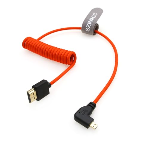 SZRMCC 8K 2.1 Micro HDMI Links Winkel auf HDMI High Speed Spiralkabel Geflochtenes Kabel für Go-Pro Hero 3/4 Canon EOS M5 Sony A6000 A7III RX10 Nikon B500 Z6 Raspberry Pi 4 Atomos Ninja 2 Monitor von SZRMCC