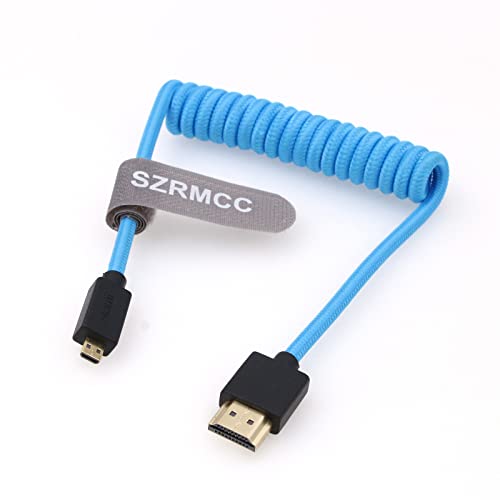 SZRMCC HDMI Kabel 8K 2.1 Micro HDMI auf HDMI Spiralkabel Geflochtenes High Speed Stecker Extender Kabel für GoPro Hero 7 Sony A6000 A7III Nikon B500 Yoga 3 von SZRMCC