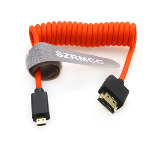 SZRMCC 8K 2.1 Micro HDMI auf HDMI High Speed Spiralkabel Geflochtenes Kabel für Go-Pro Hero 3/4 Canon EOS M5 Sony A6000 A7III RX10 Nikon B500 Z6 Raspberry Pi 4 Atomos Ninja 2 Monitor von SZRMCC