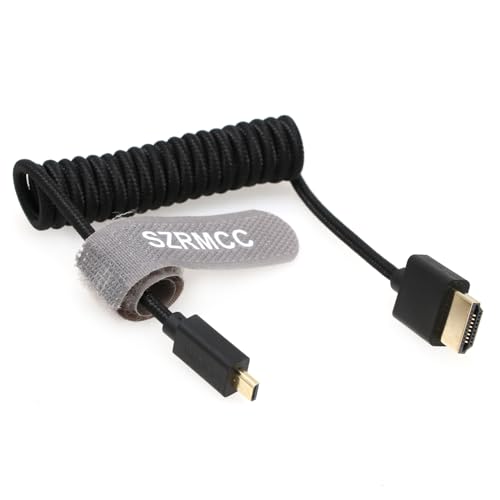 SZRMCC 8K 2.1 Micro HDMI auf HDMI High Speed Spiralkabel Geflochtenes Kabel für Go-Pro Hero 3/4 Canon EOS M5 Sony A6000 A7III RX10 Nikon B500 Z6 Raspberry Pi 4 Atomos Ninja 2 Monitor von SZRMCC