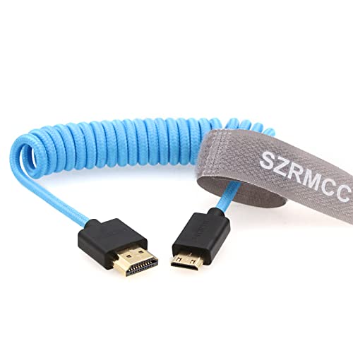SZRMCC HDMI Kabel 8K 2.1 Mini HDMI auf HDMI Spiralkabel Geflochtenes Kabel High Speed Mini HDMI Male Extender Blau Kabel für Canon EOS Nikon Sony Kameras von SZRMCC