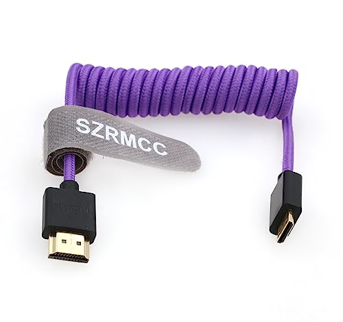 SZRMCC HDMI Kabel 8K 2.1 Mini HDMI auf HDMI Spiralkabel Geflochtenes Kabel High Speed Mini HDMI Male Extender Lila Kabel für Canon EOS Nikon Sony Kameras von SZRMCC