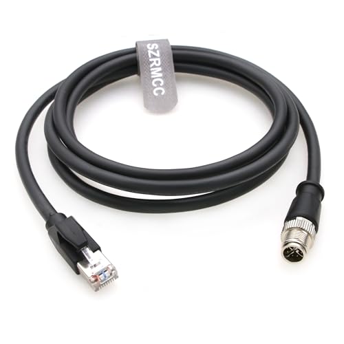 SZRMCC M12 8 Pin X-Code auf RJ45 Ethernet Kabel Cat7e Gigabit Geschirmtes Wasserdicht Kabel für Basler GigE Cognex In-Sight Vision Industrial Kamera Sensors (Schwarz,2m) von SZRMCC
