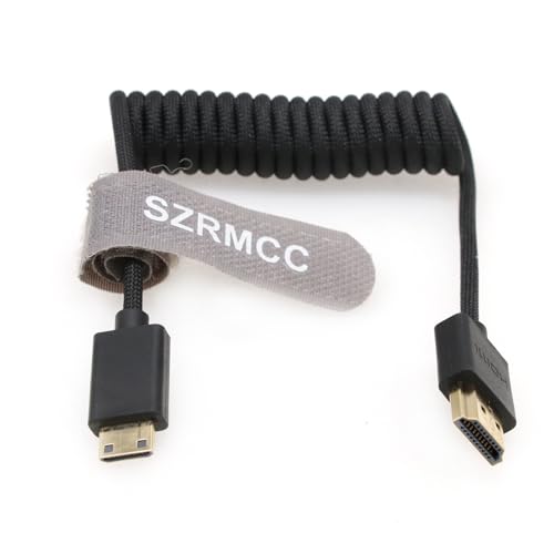 SZRMCC Mini-HDMI-Kabel rechtwinklig Mini-HDMI auf HDMI 8K 2.1 High Speed Ultra HD Thin Male HDTV-Kabel für Nikon D500 So-ny CX7 / SR7E Canon EOS 90D (gerade gewendelt geflochten schwarz) von SZRMCC
