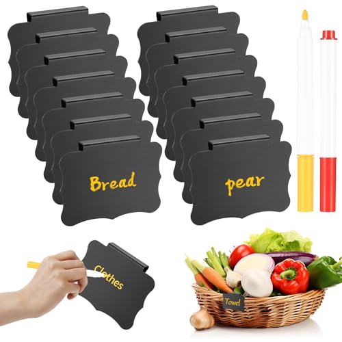 16 STK Mini Kreidetafel Kleine Tafeln zum Beschriften, Etikettenhalter Clips, Preisschilder Aufsteller Klein, Mini Tafel zum Beschriften, Korb Etiketten Clips Tischkarten für Körbe, mit 2 Stifte von SZSIQI
