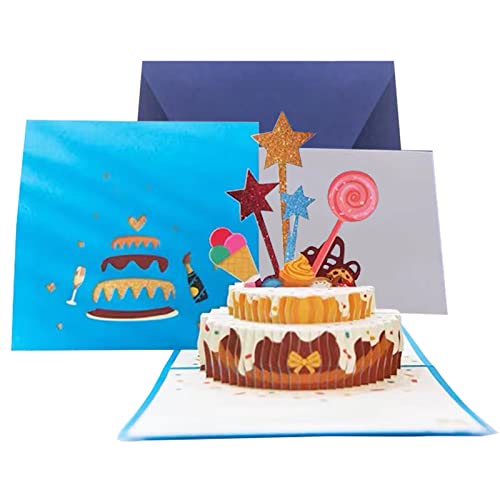 3D Pop Up Geburtstagstorte Grußkarte Geburtstagskarte Geschenkbox Design 3D Pop Up Karte mit Umschlag Geschenk für Ihre Familie, Freunde und Liebhabe（BLUE） von SZXMDKH