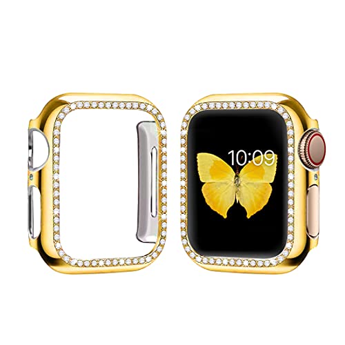 SaNgaiMEi 2er-Pack Bling Apple Watch Hülle 40 mm kompatibel für Apple Watch Serie 6/5/4/SE Displayschutzfolie Kristall Diamanten Glitzer Apple Watch Cover, Gold, 42 mm, 42 mm von SaNgaiMEi