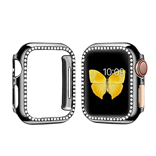 SaNgaiMEi 2er-Pack Bling Apple Watch Hülle 40 mm kompatibel für Apple Watch Serie 6/5/4/SE Displayschutzfolie Kristall Diamanten Glitzer Apple Watch Cover, Schwarz, 38 mm von SaNgaiMEi
