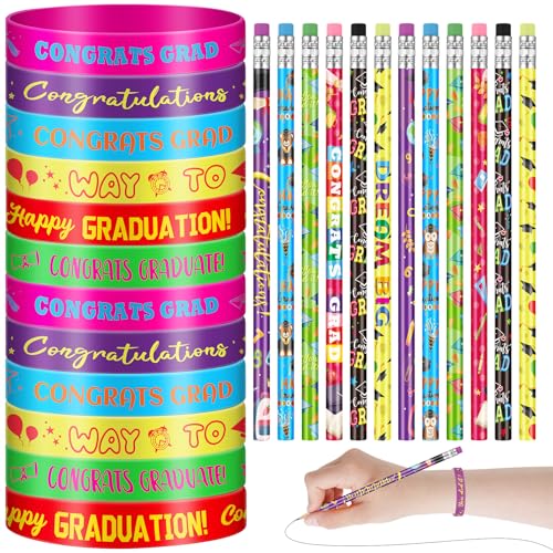 Sabary Silikon-Armbänder für Abschlussfeiern, Partygeschenke, motivierende Regenbogen-Bleistifte mit Radiergummi-Armbändern für Abschlussfeiern, 48 Stück (lebendig) von Sabary