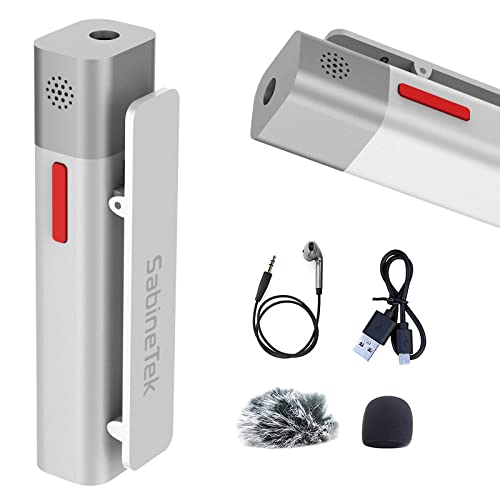 SabineTek SmartMike+ Bluetooth-Mikrofon, Kabelloses Bluetooth-Lavalier-Mikrofon, Ansteck-Revers-Mikrofon für iPhone Android Phone, Kompaktes kleines Mikrofon für Vlogger (Weiß) von SabineTek