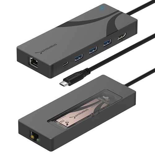 SABRENT 6 in 1 USB C Dockingstation mit M.2 NVMe SSD Slot, Zwei USB 3.2 (10 Gbps), 90W Power Delivery, 4K@60Hz HDMI Port, Gigabit Ethernet RJ45-Port 1GbE fur MacBook & Laptop Travel [HB-6PNV] von Sabrent