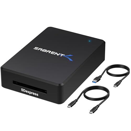 SABRENT SD Express 7.0 USB C Kartenleser, USB 3.2 Speicherkartenleser, 985 MBps Externe Kartenlesegeräte, SD Express Card Reader kompatibel mit V90, V60, V30, UHS II, UHS I, SD-Karten (CR-SDX7) von Sabrent