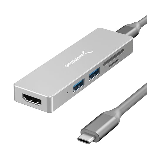 SABRENT USB C Adapter, USB C 3.2 Gen1 hub, USB verteiler mehrfach 5 in 1 USB c Docking Station mit 4K HDMI, 2 USB 3.0, SD/Micro SD kartenleser, für PS5, PC, USB Stick, MacBook (HB-HUCR) von Sabrent