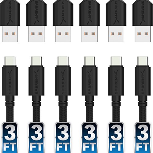 Sabrent USB C Kabel Schnellladung 5V-3A (6 Stück) USB typ C Ladekabel, USB C Premium Nylon geflochtene für Samsung Galaxy S21/S10/S9/S8/Note, Huawei, Google, Sony Xperia, OnePlus (92cm) (CB-C6X3) von Sabrent