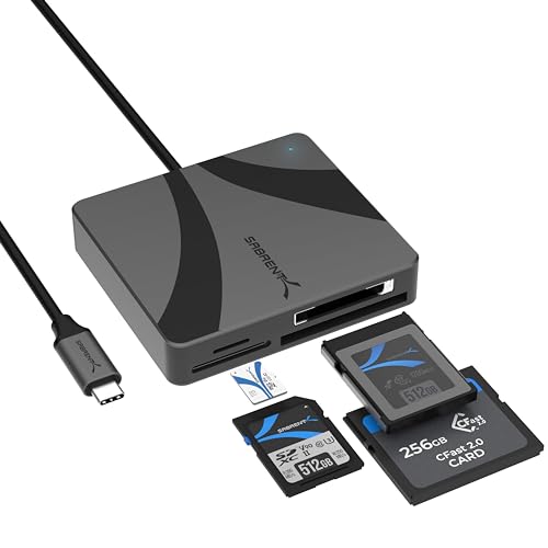 SABRENT USB C Multi Kartenleser mit CFexpress Typ B, CFast 2.0, UHS-II SDXC, und microSD, Erreicht die volle Transfer Geschwindigkeit von V30, V60 und V90 Karten [CR-C4PM] von Sabrent