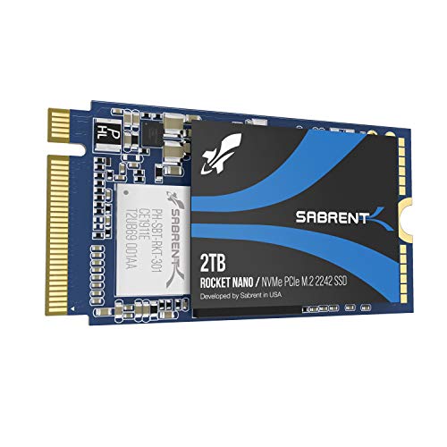 Sabrent 2242 M.2 NVMe SSD 2TB, Interne SSD 2500 MB/s Lesen, 42 mm PCIe 3.0 X4, Internes Solid State Drive, High Performance kompatibel mit Allen PCs, NUCs und Laptops (SB-1342-2TB) von Sabrent