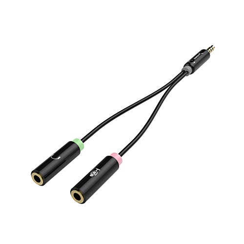 Sabrent Klinke Y Splitter Adapter 3.5mm, Headset Aux Splitter Stecker auf Buchsefür. Kabel Kopfhörer Doppelstecker mit separatem Kopfhörer und Mikrofon Klinke fur Laptop, Tablet, PC, usw (CB-AUHM) von Sabrent