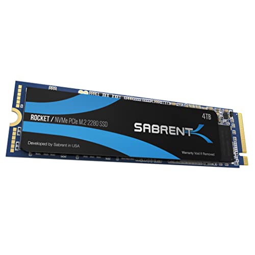 Sabrent M.2 NVMe SSD 4TB Internes Solid State 3450 MB/s Lesen, PCIe 3.0 X4 2280, intern Festplatte High Performance kompatibel mit PCs, NUCs Laptops und desktops (SB-ROCKET-4TB) von SABRENT
