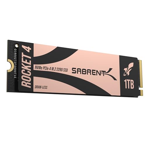 Sabrent NVMe SSD M.2 1TB Gen 4 DRAM-Loses, 7400/6400 MB/s Lesen, Schreiben bis zu 1000K/950K IOPS Interne SSD PCIe 4 X4 (SB-RKT4L-1TB) von Sabrent