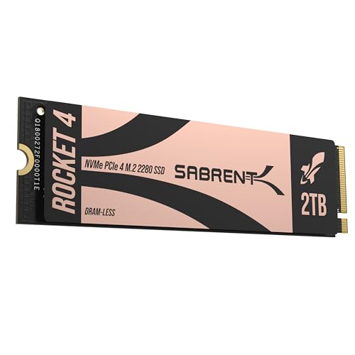 Sabrent NVMe SSD M.2 2TB Gen 4 DRAM-Loses, 7400/6400 MB/s Lesen, Schreiben bis zu 1000K/950K IOPS Interne SSD PCIe 4 X4 (SB-RKT4L-2TB) von Sabrent