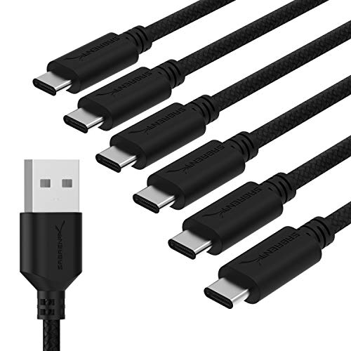 Sabrent USB C Kabel Schnellladung 5V-3A (6 Stück) USB typ C Ladekabel, USB C Premium Nylon geflochtene für Samsung Galaxy S21/S10/S9/S8/Note, Huawei, Google, Sony Xperia, OnePlus (1.83m) (CB-C6X6) von Sabrent