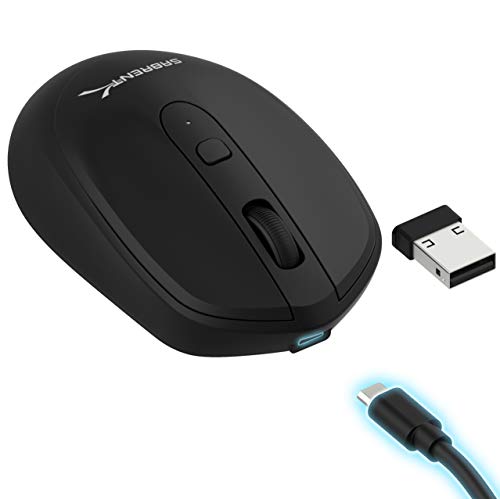 SABRENT Wiederaufladbare kabellose Maus, einstellbare DPI 800/1200/1600, Mute Silent Click, Mini optische Computermaus, Funkmaus, Bluetooth und 2.4 GHz Verbindung (MS-RCWM) von SABRENT