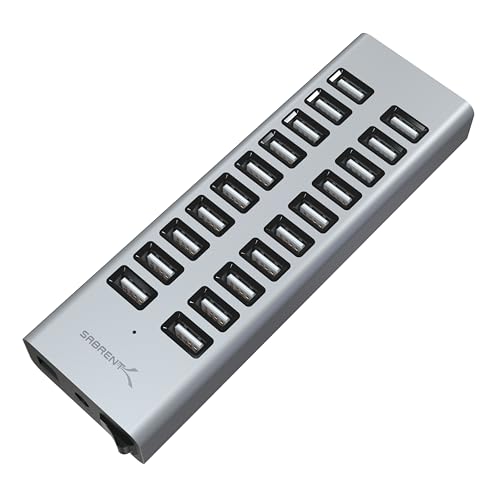 USB Ladegerät, 90W Netzteil USB-Schnellladegerät Ladestation Mehrfach, mit 20 USB Ports, Verwendung als USB-HUB mit TypB Kabel, Ladestation für MacBook, USB-C Laptop, iPhone, Samsung Galaxy (AX-P20C) von Sabrent