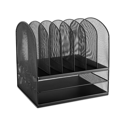 Mesh Desk Organizer, Eight Sections, Steel, 13 1/2 x 11 3/8 x 13, Black von Safco