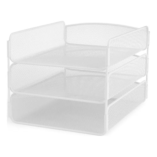 Safco Onyx Schreibtisch-Organizer, 3-stöckige Papierablage, robuste Stahlgitter-Konstruktion, Weiß von Safco