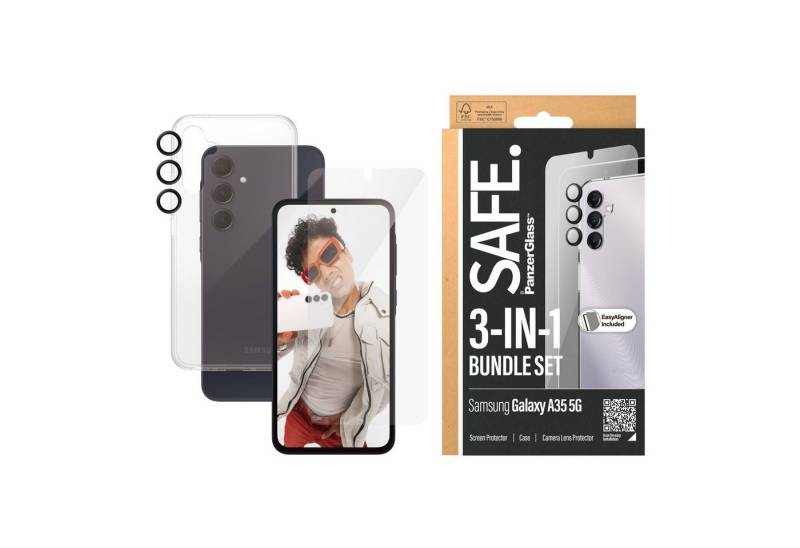 SAFE by PanzerGlass Displayschutzglas 3-in-1 Bundle Set Screen Protector, Case und Camera Lens Protector für Samsung Galaxy A35 5G, Bildschirmschutz, Kameraschutz, Backcover, Rundumschutz, 360 Grad von Safe by Panzerglass