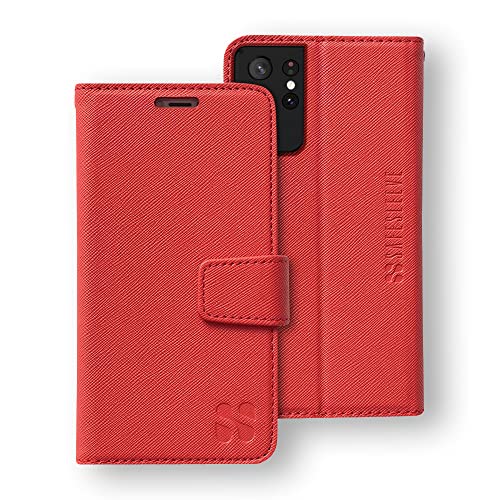 SafeSleeve EMF Schutz Anti-Strahlung Samsung Galaxy Schutzhülle: Galaxy S23 Ultra RFID EMF Blockierung Brieftasche Handyhülle Kartenfach (Rot) von SafeSleeve
