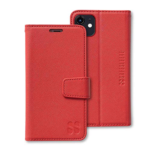 SafeSleeve EMF Schutz Anti-Strahlung iPhone Hülle: iPhone 11 RFID Kartenhalter Blockierende Brieftasche, verstellbarer Ständer Handyhülle, veganes Leder für Damen & Herren (Rot) von SafeSleeve