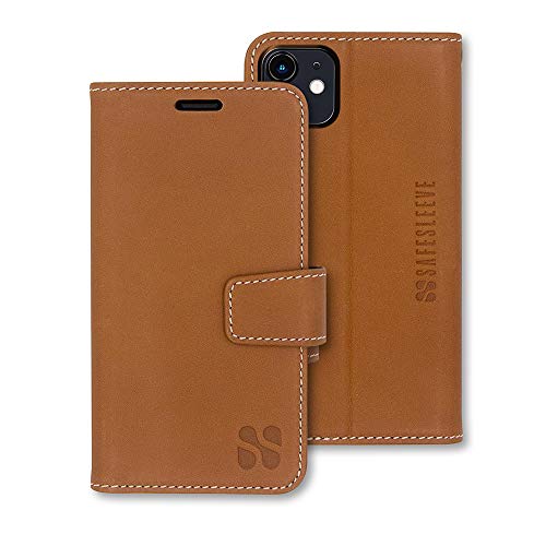 SafeSleeve EMF-Schutz Anti-Strahlung iPhone Hülle: iPhone 11 RFID-Kartenhalter blockierende Brieftasche, verstellbarer Ständer Handyhülle für Damen & Herren (echtes Leder) von SafeSleeve