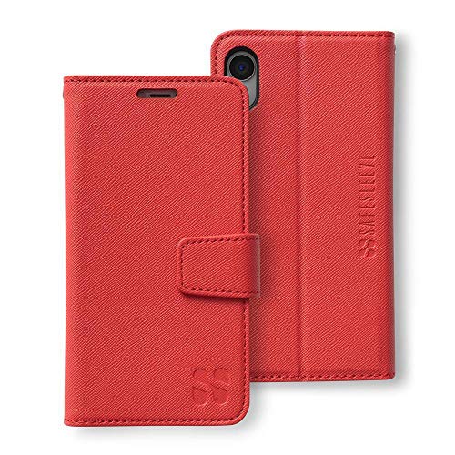 SafeSleeve EMF-Schutz Anti-Strahlung iPhone Hülle: iPhone XR RFID Kartenhalter Blockierende Brieftasche, verstellbarer Ständer Handyhülle, veganes Leder für Damen & Herren (Rot) von SafeSleeve