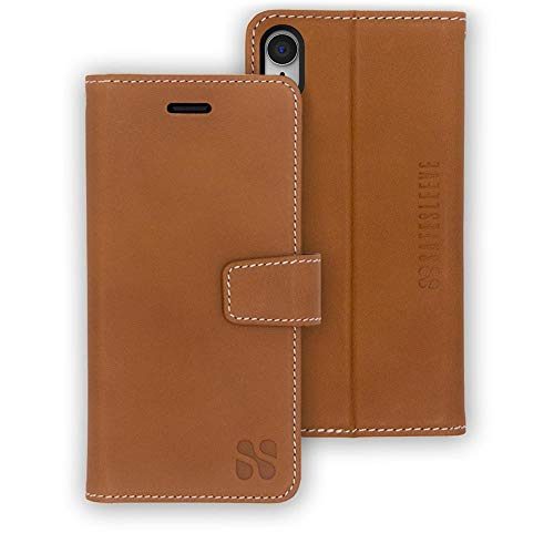 SafeSleeve EMF-Schutz Anti-Strahlung iPhone Hülle: iPhone XR RFID Kartenhalter Blockierende Brieftasche, verstellbarer Ständer Handyhülle für Damen & Herren (Leder) von SafeSleeve