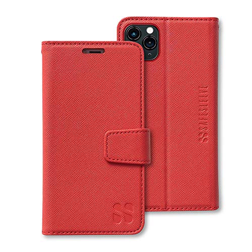 SafeSleeve EMF Schutz iPhone Hülle: iPhone 12 Pro RFID Blocking Card Holder Wallet, Verstellbarer Ständer Case, Veganes Leder für Damen & Herren (Rot) von SafeSleeve
