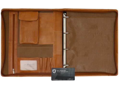 Safekeepers Ledermappe a4, Konferenzmappe A4 Leder,Schreibmappe a4 Reißverschluss,Dokumentenmappe a4 Leder ringbuch (Cognac) von Safekeepers