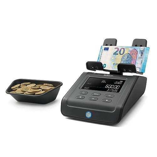 Safescan 6165 Geldzählmaschine, Wertzählung für Münzen und Banknoten, Vouchers und Chips - Münzzähler mit automatischer Münzrollenerkennung - die Geldwaage speichert individuelle Zählergebnisse von Safescan