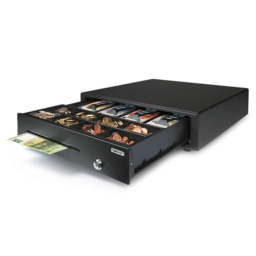 Safescan LD-4141 Light-Duty Kassenschublade mit 4 Fächern für Banknoten und 8 für Münzen - Kassenlade mit RJ-12 Anschluss (z.B. Registrierkasse) - Zuverlässige Kassenschublade von 41 x 41,5 x 11,5 cm von Safescan