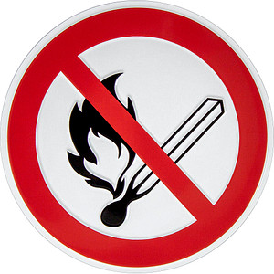 SafetyMarking® Verbotsaufkleber "Keine offene Flamme, Feuer, offene Zündquelle und Rauchen verboten" rund 20,0 cm von SafetyMarking®