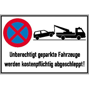 SafetyMarking® Verbotsschild "Absolutes Halteverbot, unberechtigt geparkte Fahrzeuge werden kostenpflichtig abgeschleppt" rechteckig 60,0 x 40,0 cm von SafetyMarking®