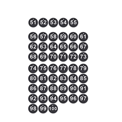 Gravierte Scheiben Tischnummern Tags Schließfach, ID-Nummern-Tags Gravierte Tags Schlüsselanhänger ID-Tags ohne Schlüsselringe (schwarze Nummer 51-100) von SagaSave