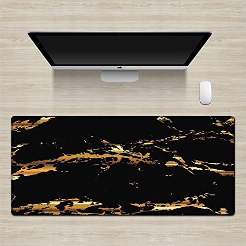 SagaSave Schreibtisch Matte Große Maus Matte Gaming Marmor Muster Mouse Pad Anti-Rutsch Schreibtisch Schutz Tastatur Pad Computer Zubehör für Büro Home Work 400 * 900 * 2mm schwarz & gelb Marmor von SagaSave