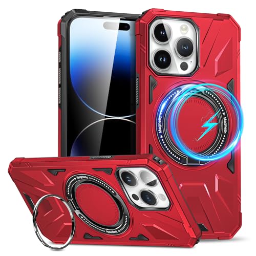 Saiboro Kompatibel mit iPhone 15 pro max Hülle mit Ständer, Hülle iPhone 15 pro max mit Halterung, Outdoor Schutzhülle Stoßfeste Case Bumper Cover - Rot von Saiboro