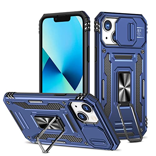 Saiboro für Handyhülle iPhone 13 mit Stand und Kameraabdeckung, 180° und 360° Ring Magnetische Autohalterung, Harter PC und weicher TPU 2 Lagen Schutz für iPhone Case 13 6,1 (Navy blau) von Saiboro