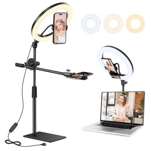 10 Zoll LED Ringlicht mit Stativ Handy, Overhead Stativ Handy mit Ringlicht, Dimmbare LED Tischringlicht für YouTube-Videoaufnahmen, Selfie, Makeup, Tik Tok, Fotografie Kompatibel mit Smartphone 10 Zoll LED Ringlicht mit Stativ Handy, Overhead Stativ Handy mit Ringlicht, Dimmbare LED Tischringlicht für YouTube-Videoaufnahmen, Selfie, Makeup, Tik Tok, Fotografie Kompatibel mit Smartphone von Saikkl
