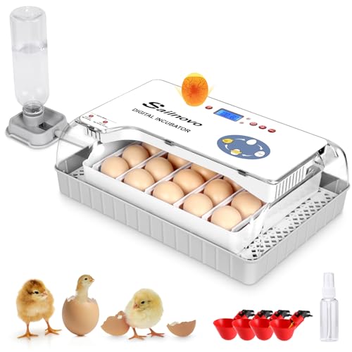 Sailnovo-20 Brutautomat für Hühner, Andere Vögel + 20 Eier + Brutautomat vollautomatisch + Temperaturkontrolle + Feuchtigkeitsanzeige + Externer Wasserzugabe- Weiß von Sailnovo