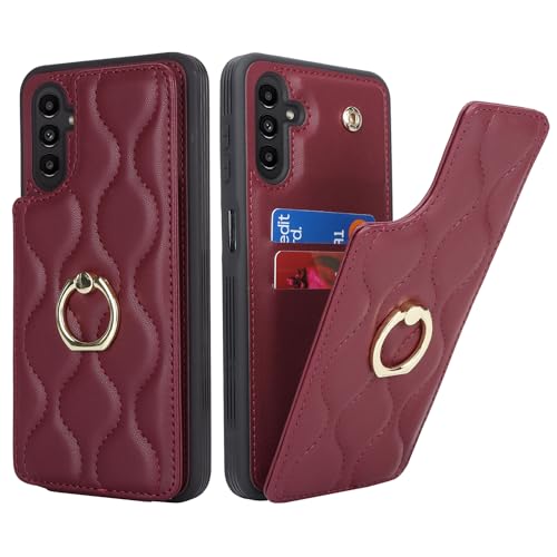 SailorTech Samsung Galaxy A13 5G Hülle mit Kartenhalter für Frauen, Galaxy A13 5G Handyhülle Ring-Ständer [Kartenfach] [Standfunktion] Modische Tasche für Samsung Galaxy A04s-Burgunderrot von SailorTech