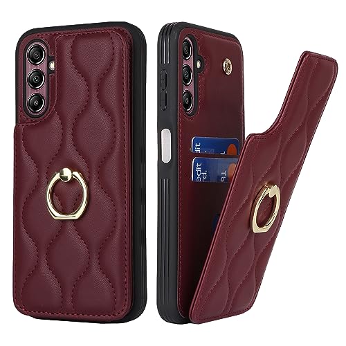 SailorTech Samsung Galaxy A14 5G Hülle mit Kartenhalter für Frauen, Galaxy A14 5G Handyhülle Ring-Ständer [Kartenfach] [Standfunktion] Modische Tasche für Samsung Galaxy A14 5G-Burgunderrot von SailorTech