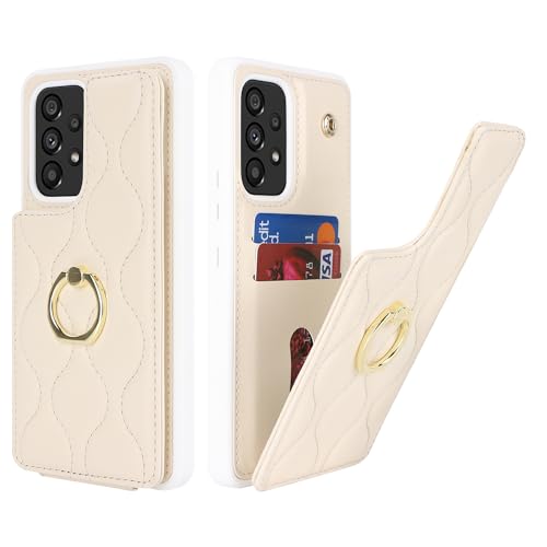 SailorTech Samsung Galaxy A53 5G Hülle mit Kartenhalter für Frauen, Galaxy A53 5G Handyhülle Ring-Ständer [Kartenfach] [Standfunktion] Modische Tasche für Samsung Galaxy A53 5G-Beige von SailorTech